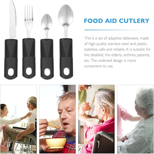 Miniatura 3 de Adaptive Utensils Juego de 4 piezas  Utensilios con peso para temblores de manos, ancianos, tenedores de acero inoxidable, cuchillo, cuchara