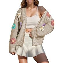 ebossy Womens Ribbed Knit Cardigans Embroidery Aesthetic Pretty Flowers Applique Button Up Sweater Coat