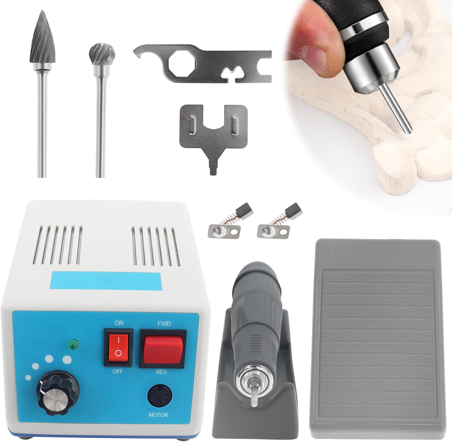 Upgrade Marathon-IV Micromotor, 0-35,000 RPM Variable Speed Rotary Tool with Foot Pedal for Jewelry, Crafts, Woodworking