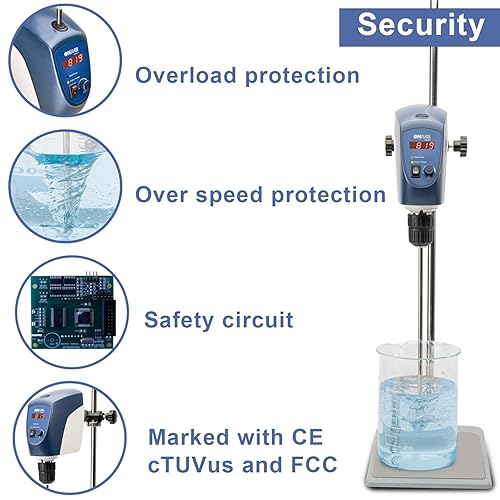 Miniatura 6 de ONiLAB Agitador eléctrico superior, mezclador digital LED con varilla de agitación, 20 L, 10000 mPas, 50  2200 rpm, aleación de aluminio (solo