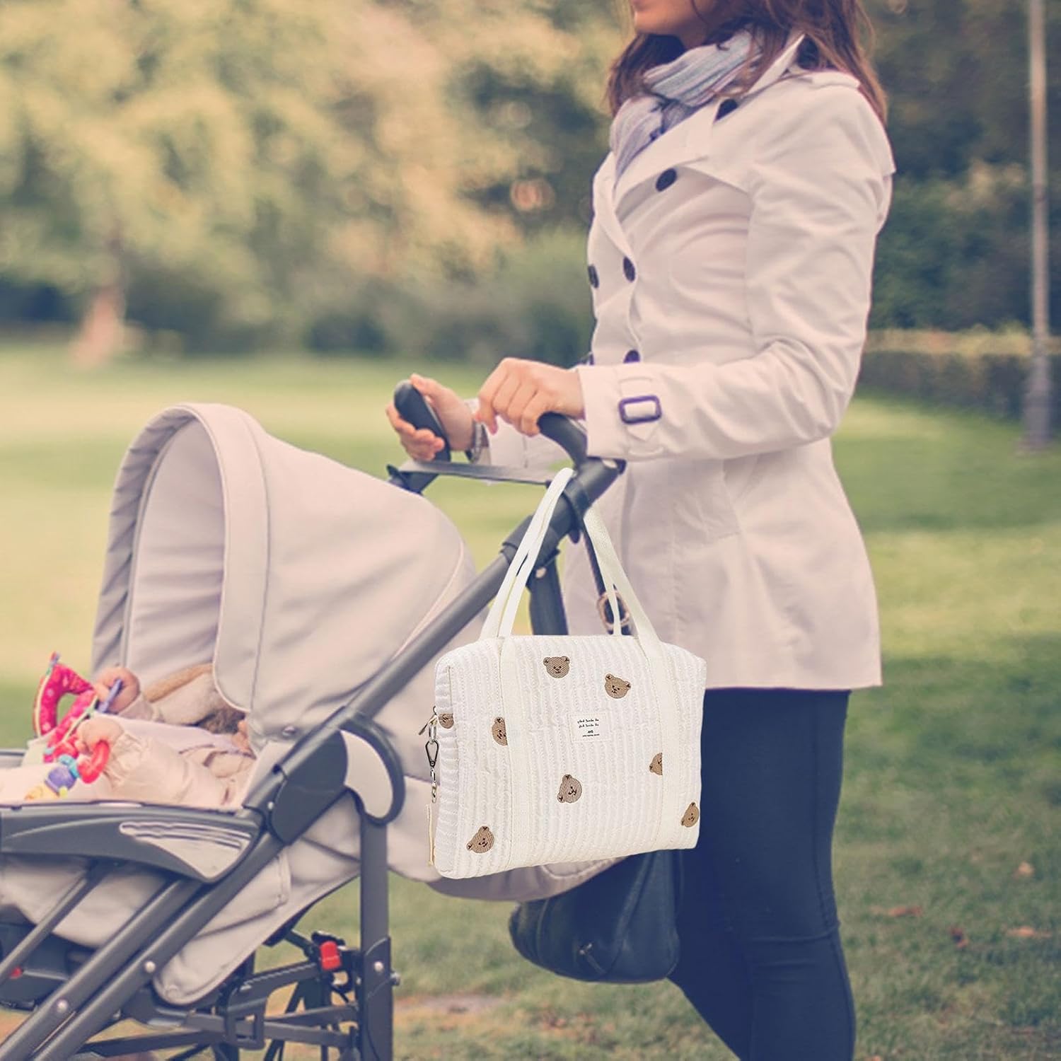 Stylish Large Capacity Nappy Changing Tote, Multifunction Multisize Maternity Bag, Quilted Cotton Cute Diaper Bag