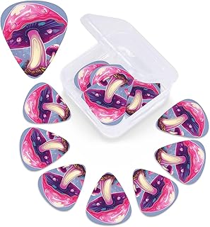 Pink mushroom Print Guitar Picks 12 Pack Guitar Plectrums with Storage Box Bass Picks For Acoustic Guitar Bass Electric Ukulele Includes 0.46mm, 0.71mm, 0.96mm