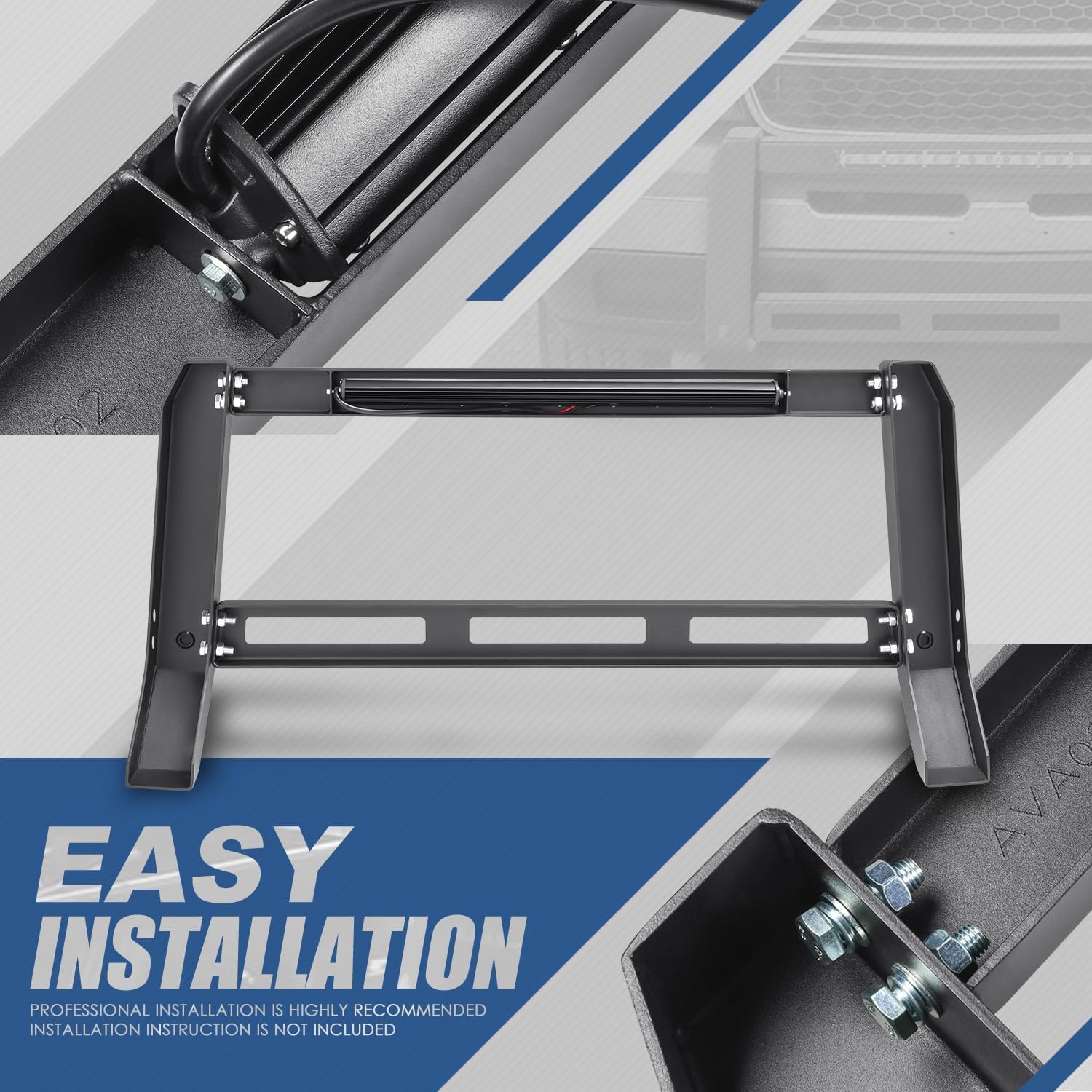 Auto Dynasty - Front Bumper Modular Bull Bar Brush Grille Guard with LED Light Bar and License Plate Mounting Bracket Compatible with Silverado Sierra 1500 2019-2024, Carbon Steel, Textured Black