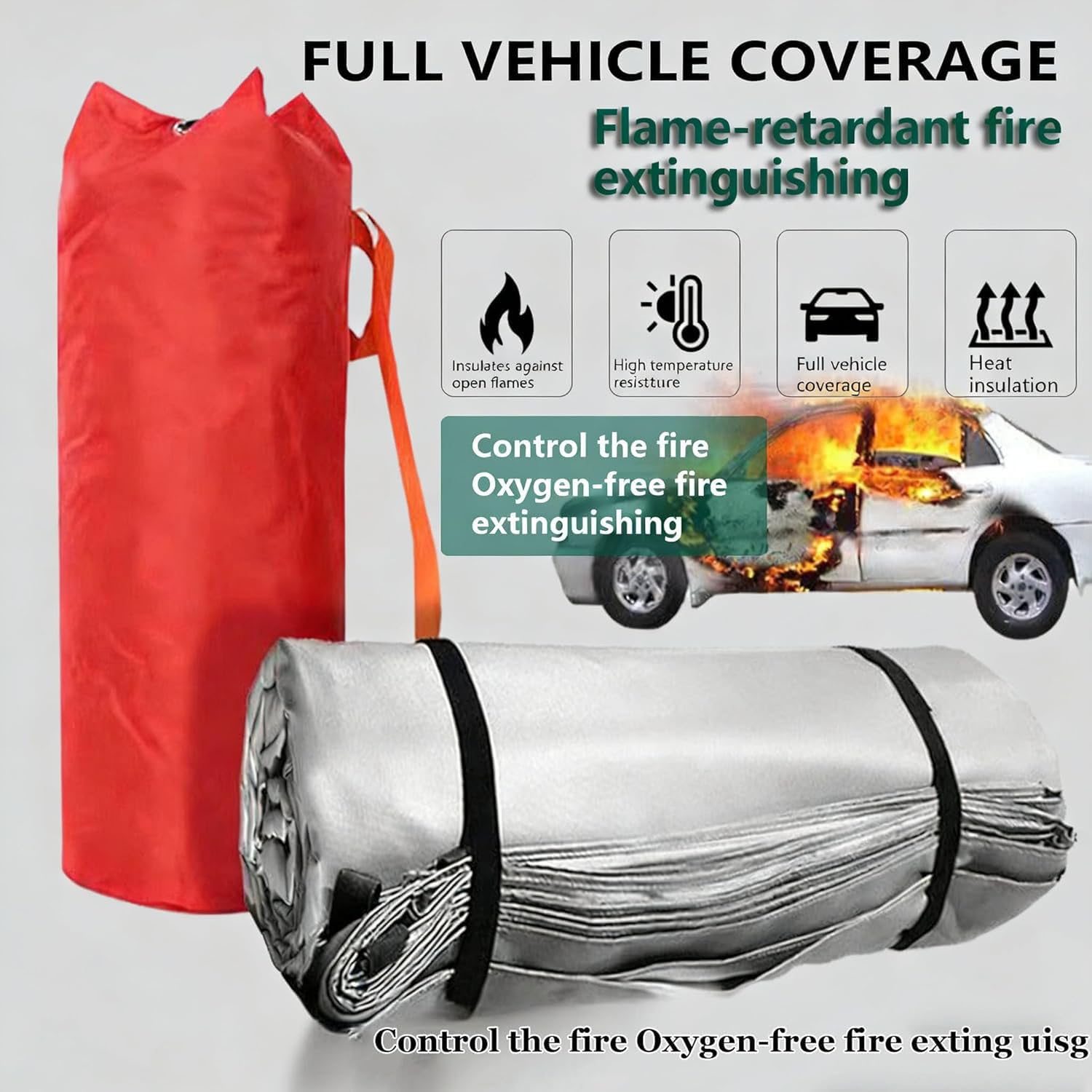 Manta ignífuga para Coche, Mantas ignífugas de Emergencia para Coche, Manta extintora para vehículos de Nueva energía, Camiones y vehículos de Motor 3x4m