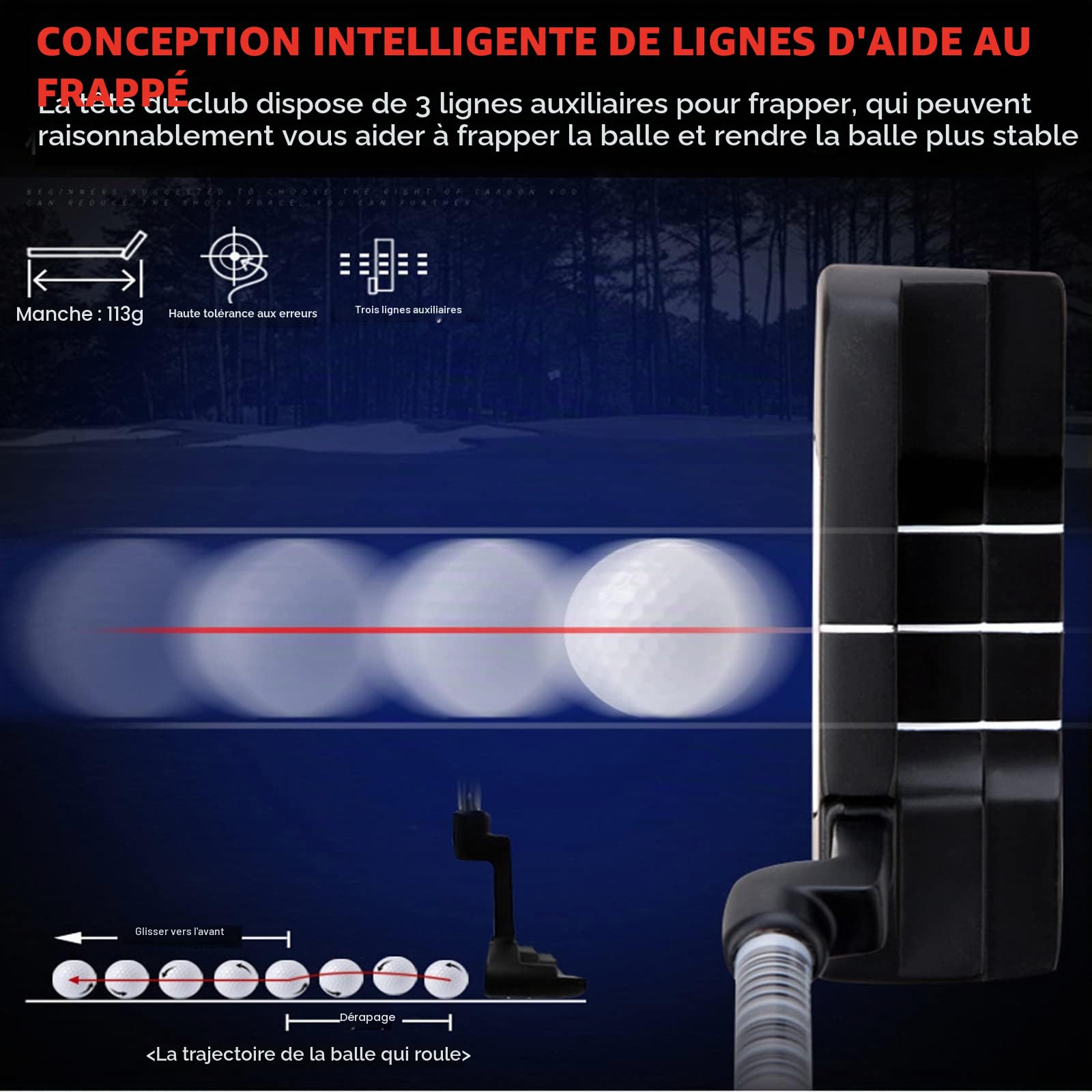 PGM TUG025-1 Putter de Golf - Putter en Acier Inoxydable, Poignée Ultra-Légère, Conception Ergonomique, Idéal pour Hommes et Femmes, Précision et Contrôle Améliorés