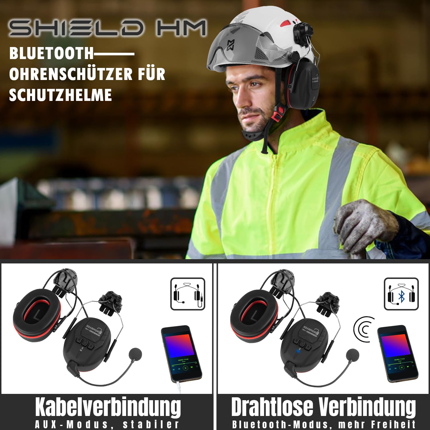 HEARMOR Protección auditiva rígida con Bluetooth, SNR 32 dB, protección auditiva fijada al casco, para trabajos de siega y trabajos intensivos en ruido