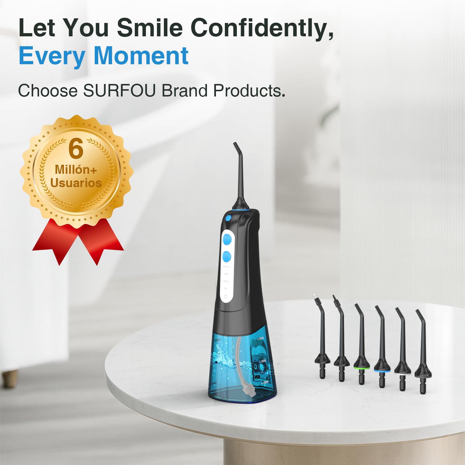 SURFOU Irrigador Dental Portatil Bucal Viaje, Irrigadores Dentales Bucales Limpiador Dientes Agua Presion, Profesional Inalambrico Irrigador-dental Con Irradiador Limpieza Water Flosser for Teeth
