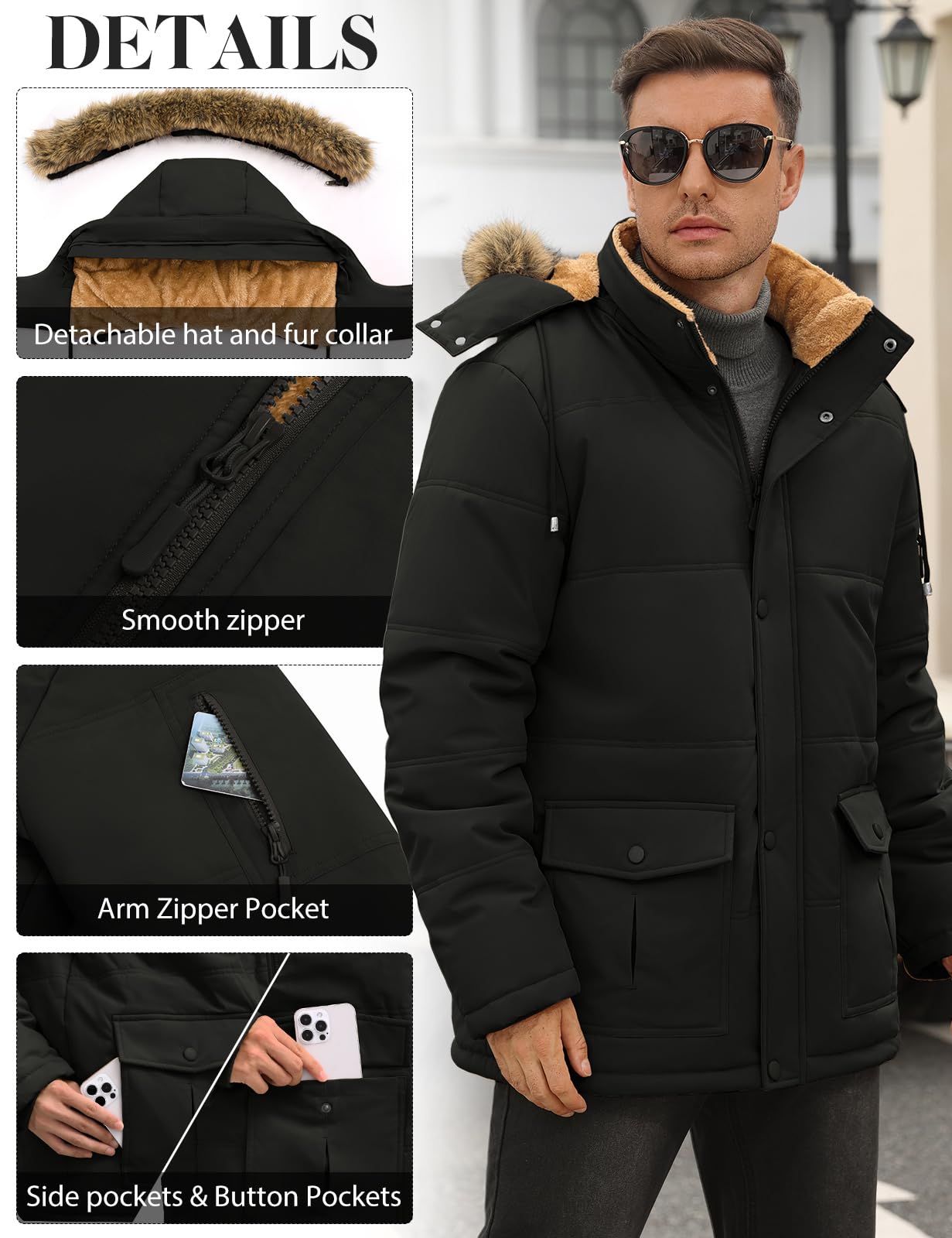 Lonya Parka Hombre Invierno Repelente al agua Chaqueta Forro Polar Giacca Cálido Abrigos Cortavientos Casual Giacche con Cappuccio