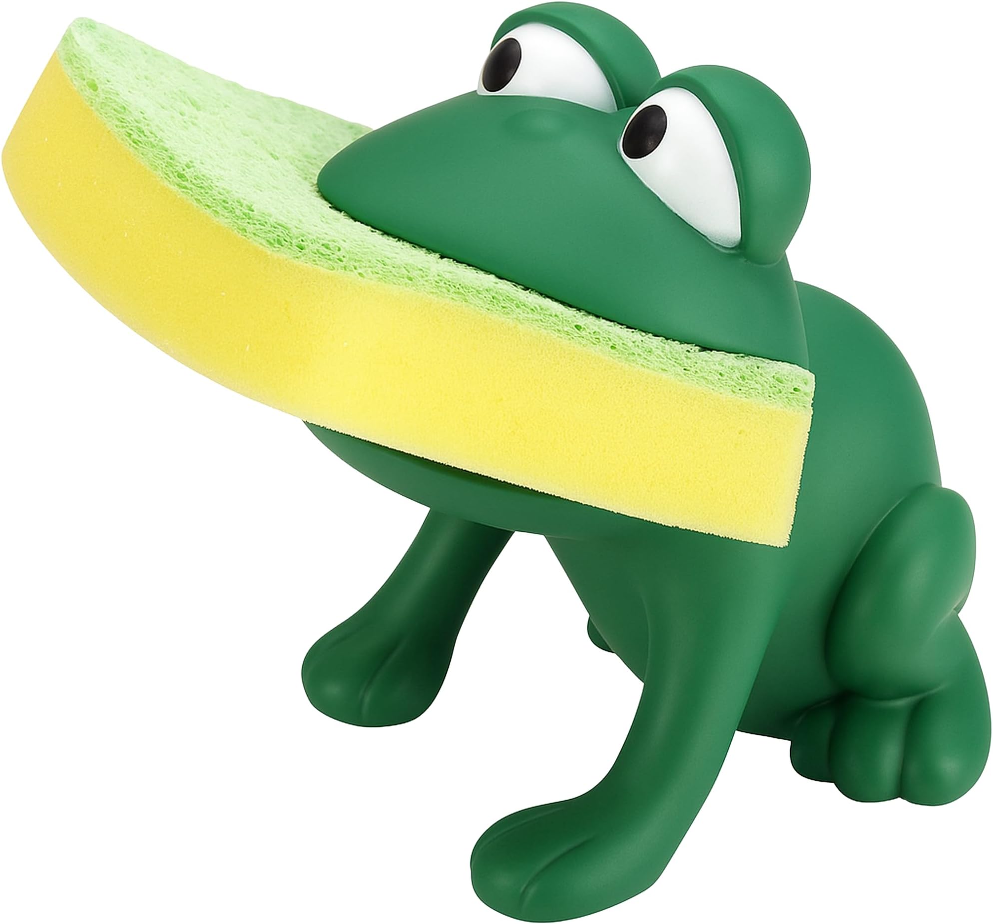 Animal Shape Novelty Kitchen Sponge Holder and Sponge Choice of Frog or Duck (Green Frog)