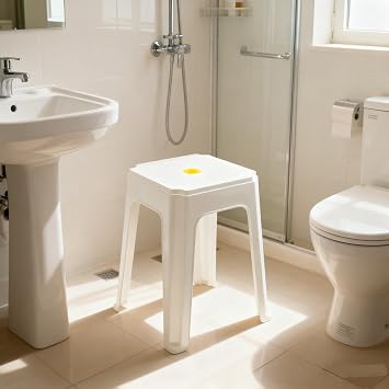 Stackable Plastic Stools Set of 12, White, Backless Dining Chairs