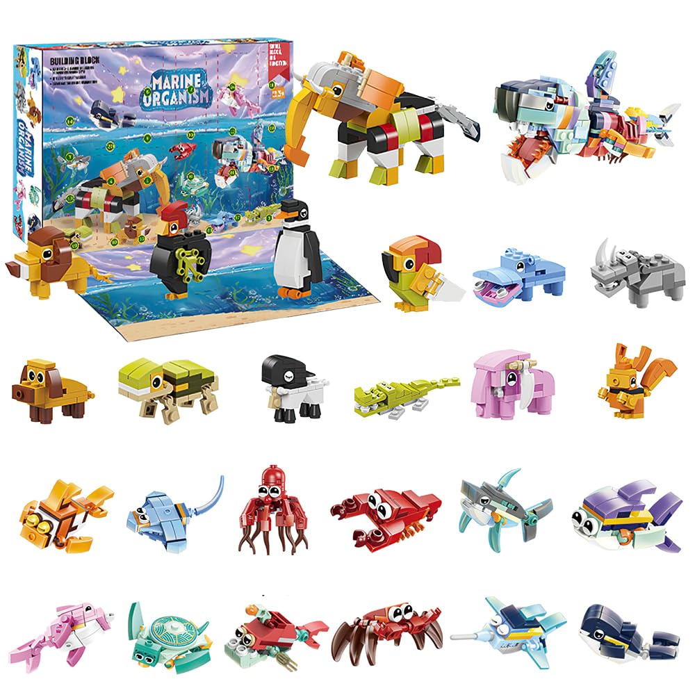 YANGUN Mini Building Blocks, Party Bag Fillers for Kids, 24 Packs Animal Building Blocks Set, Marine Ocean Party Favours for Unisex Kids Age 3+, School Rewards Supplies Goodie Bags Stuffers