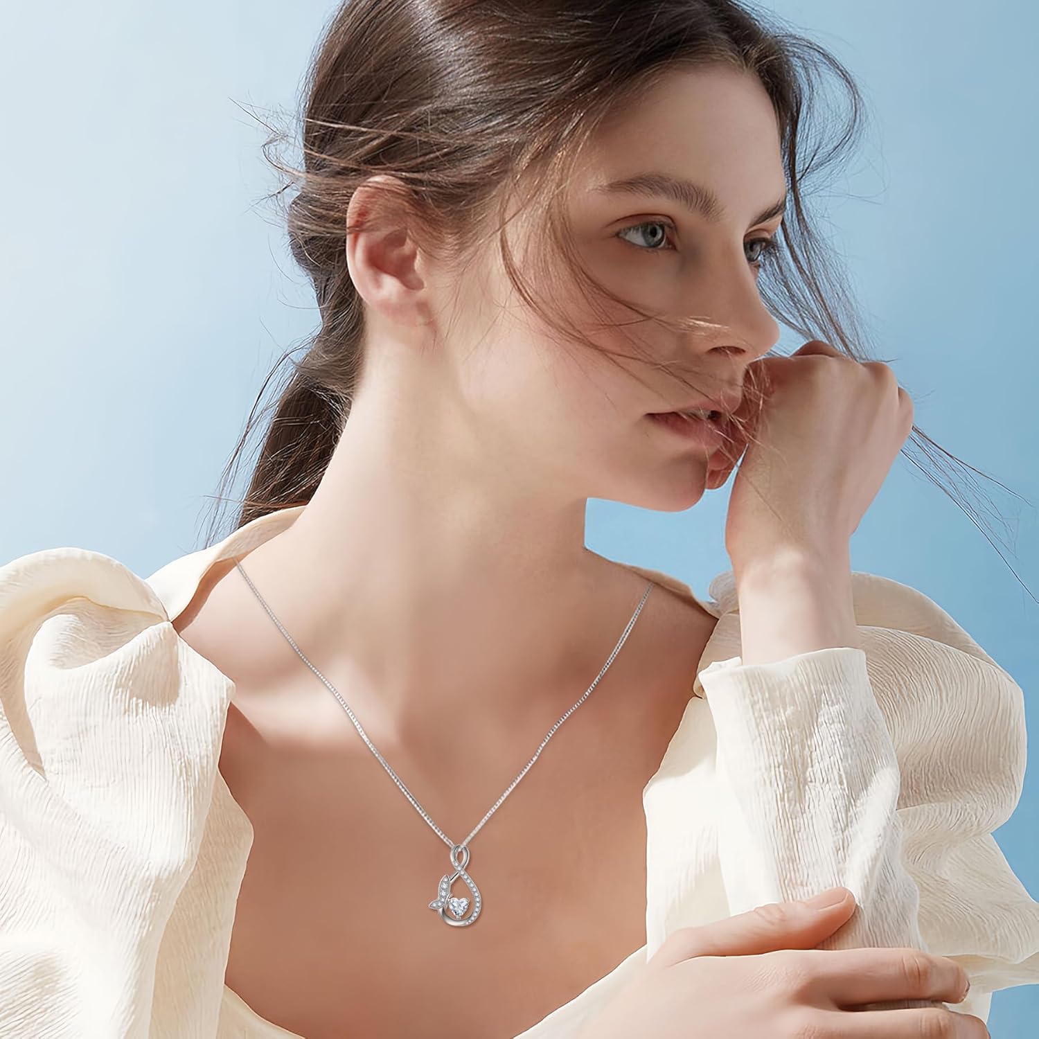 Infinity Butterfly Necklace for Women 925 Sterling Silver Heart Birthstone Created Gemstone Pendant Jewelry Gifts for Women Her - Image 2
