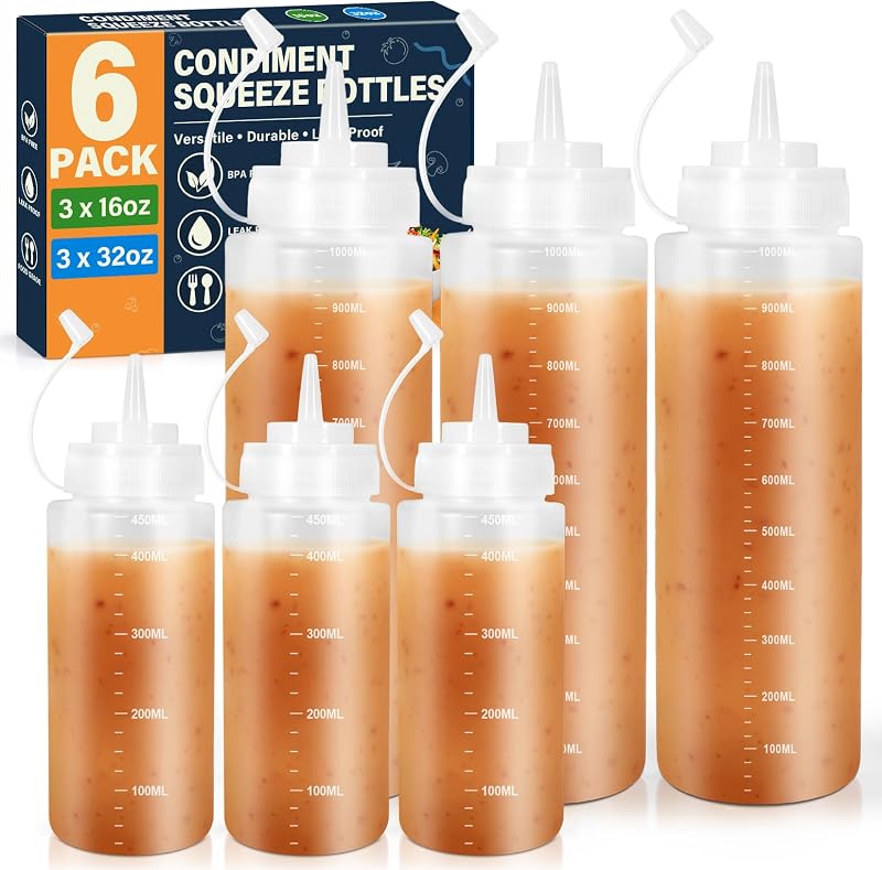 Frascos squeeze SECLENT para molhos, transparentes, com tampa e bico ajustável, 6 unidades