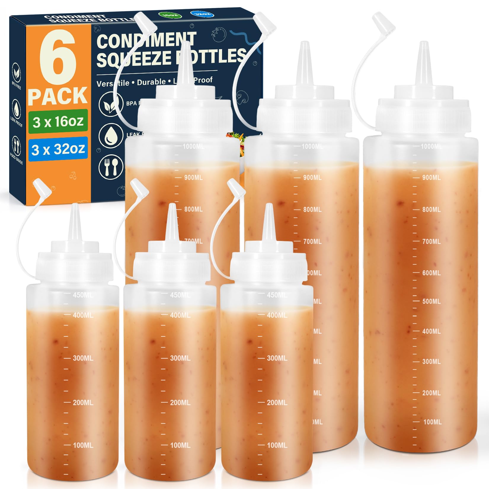 16&amp;32 oz Condiment Bottles, Squeeze Bottles for Sauces, Ketchup Dispenser