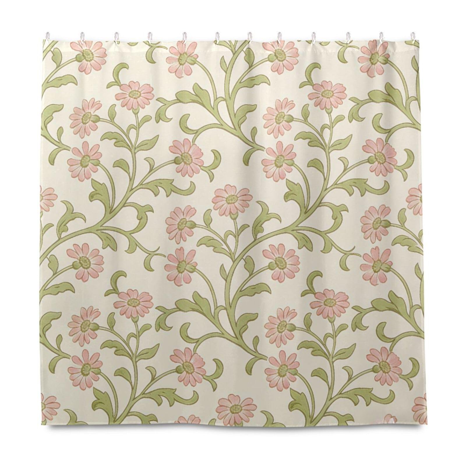 Rideau de douche anti éclaboussures en tissu polyester lavable rose à fleurs
