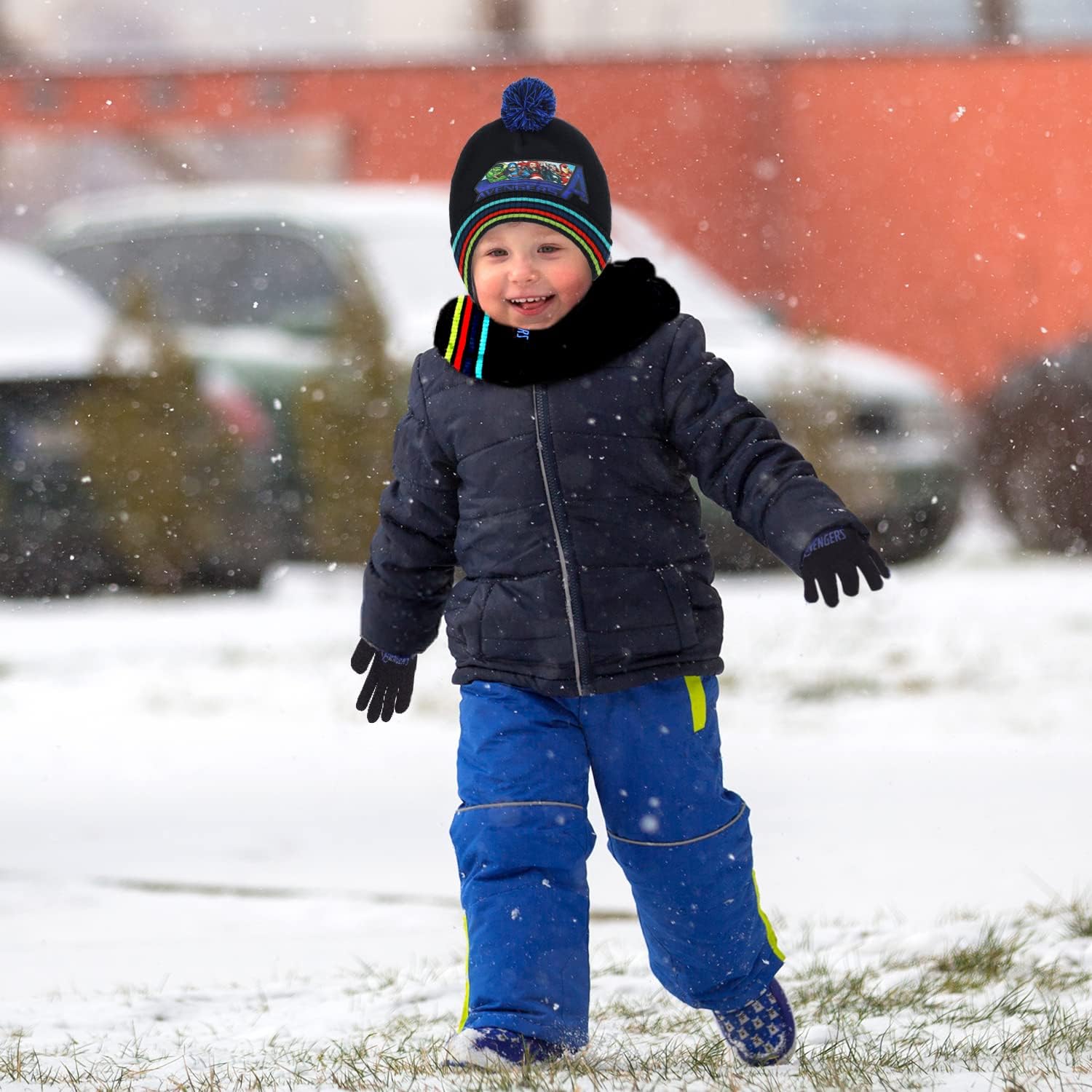 Marvel Avengers Kid’s Hat Scarf and Snow Gloves 3 Pc. Set, Soft Warm Pom-Pom Beanie Cute Outdoor Wear for Boys and Toddlers - Image 5
