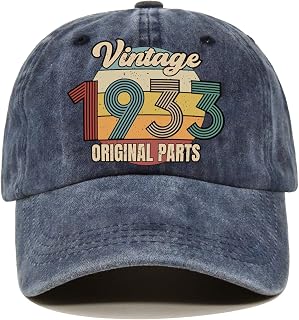 Vintage 1933 Original Parts Fun Washed Blue Baseball Cap, 90th Birthday Vintage Denim Blue Baseball Cap Adjustable Caps for Men, 90th Birthday Retirement Gifts for Men Women, Blue, 7-7 1/4