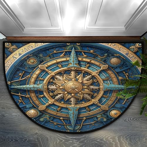 Tapete semicircular, con brújula náutica, antideslizante, de medio círculo, con brújula azul, rosa, lavable, duradero, decoración del hogar,