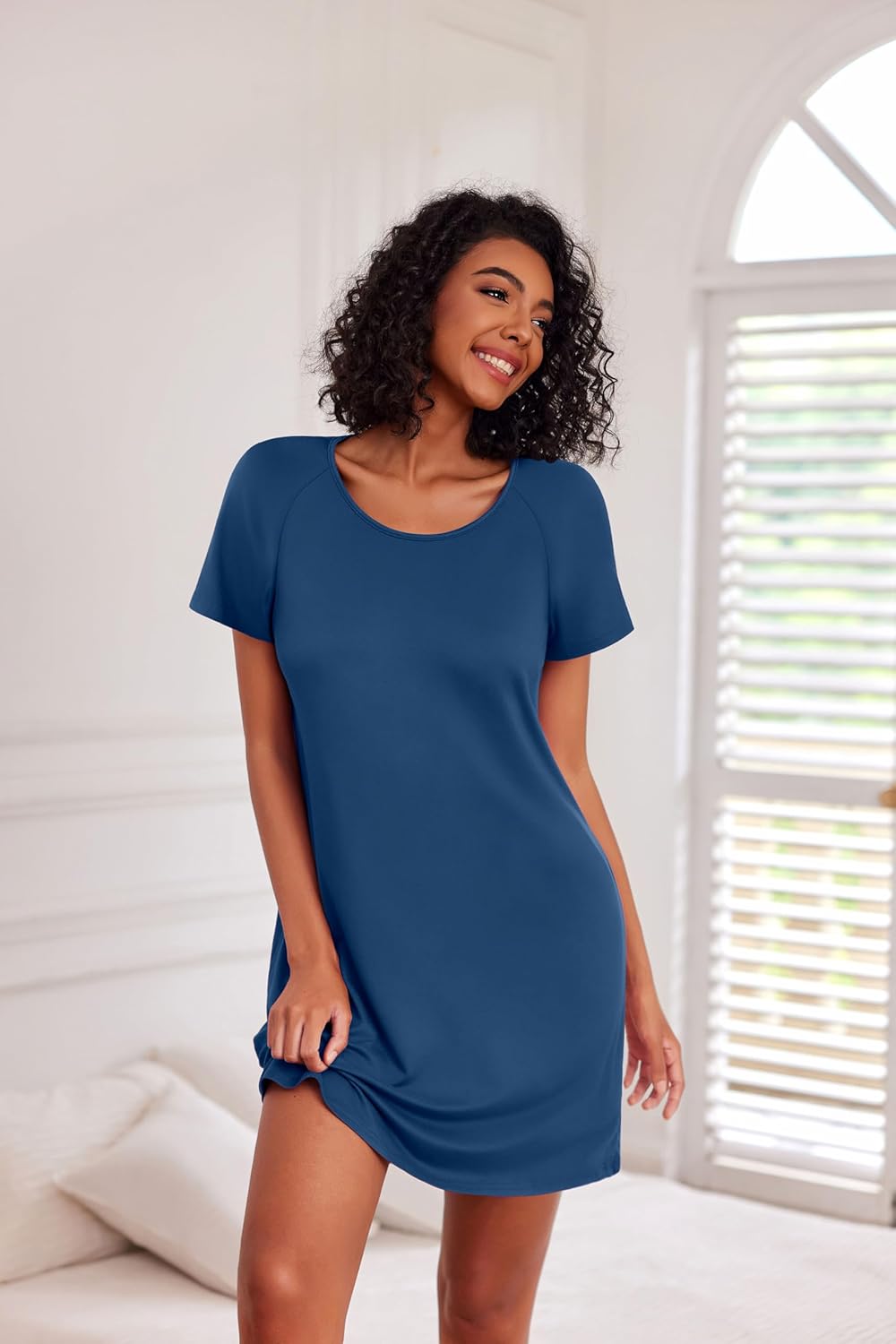 Ekouaer 3 Pack Nightgowns for Women Short Sleeve Sleepshirt Button Down Nightshirt Soft Pajamas Dress Casual Sleepwear - Image 5