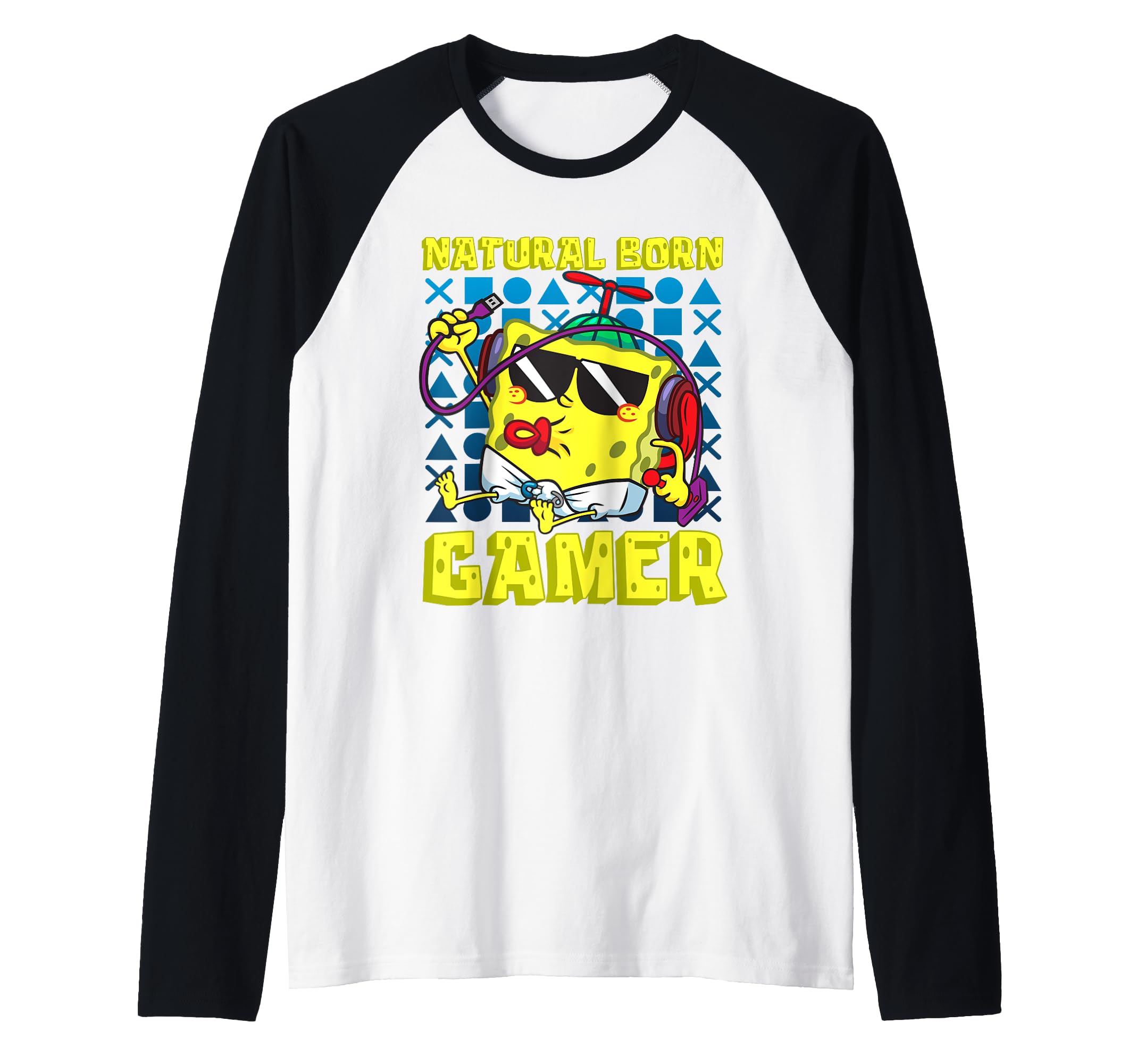 SpongeBob Video Games Natural Born Gamer SpongeBob Gaming Raglan Baseball Tee