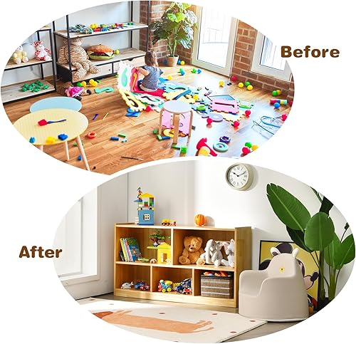 Miniatura 9 de Costzon Estantería de 2 estantes para niños, organizador de almacenamiento de juguetes de madera para libros y juguetes, estantería Montessori de 5