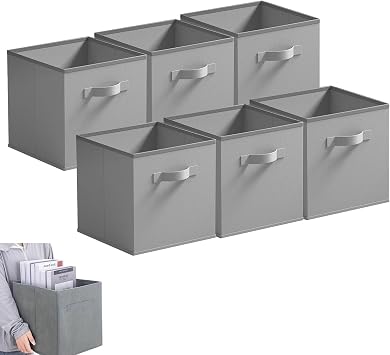 Eidoct Cube Storage Boxes, 6 Pack Foldable Storage Cubes Storage Box | with Handles for Organising Clothes, Grey