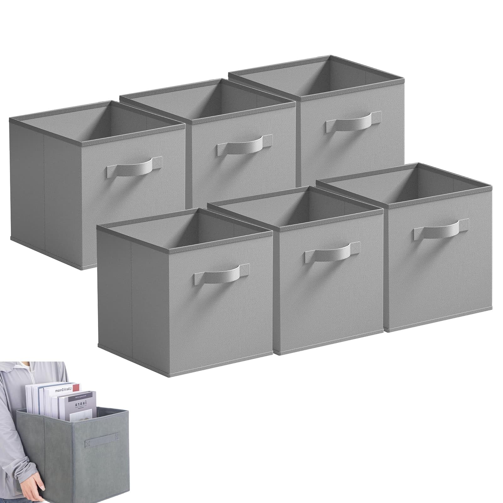 Eidoct Grey Cube Storage Boxes, 6 Pack Foldable Storage Cubes Storage Box