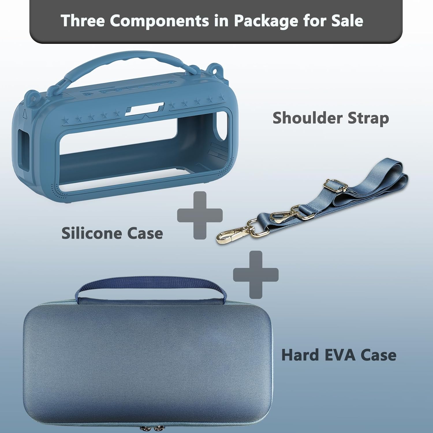 JCHPINE Silicone Cover and Hard Carrying Case for Bose SoundLink Plus Speaker, Protective Silicone Case with Handle and Shoulder Strap (Blue Case) - Image 3