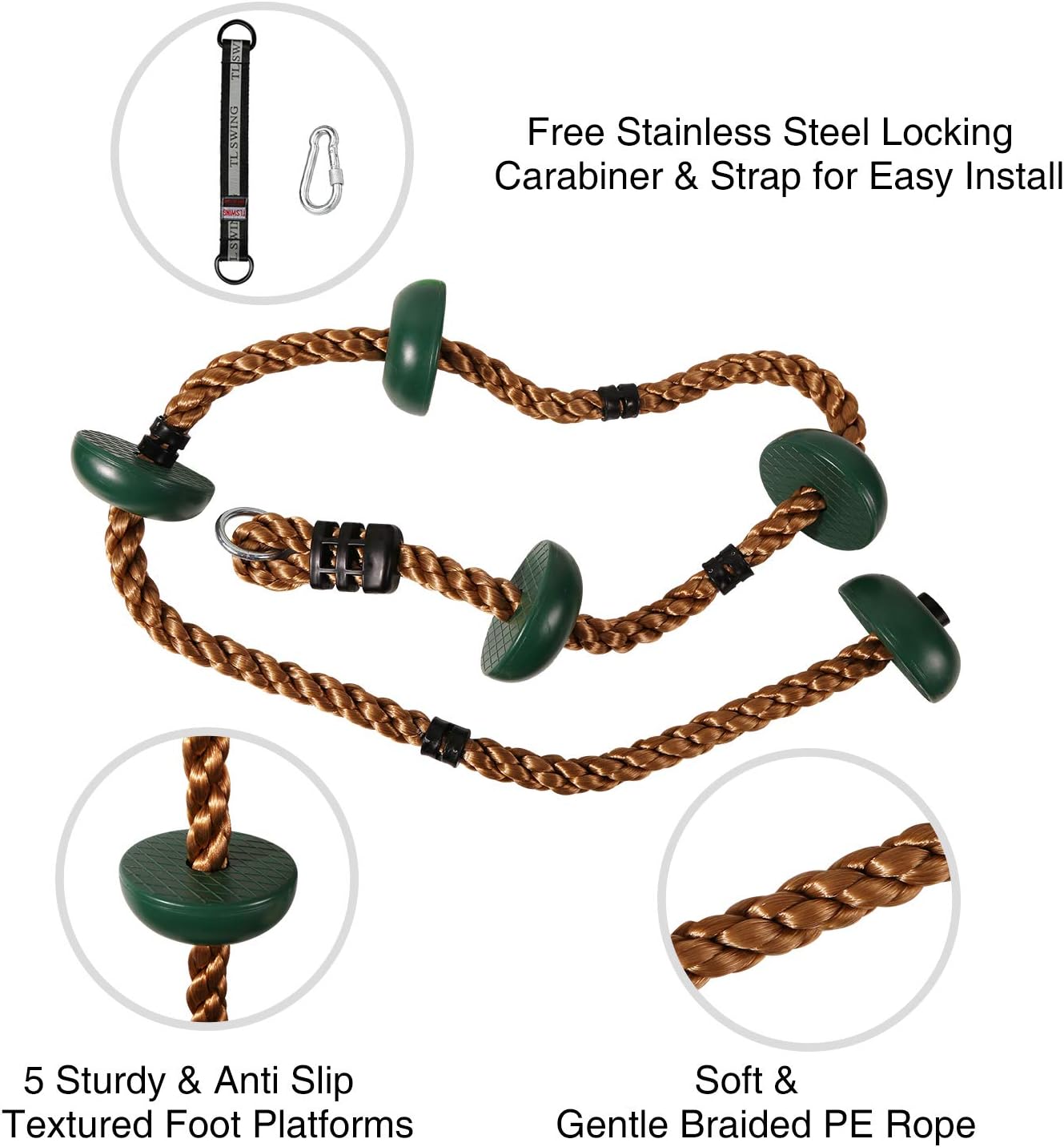 RedSwing 6.5 ft Climbing Rope for Kids with Platform Foot Holder, Swing Set Accessories for Outdoor Playground Backyard Ninja line
