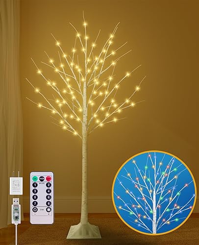5FT Lighted Birch Tree, Birch Tree with 90 LED Lights,