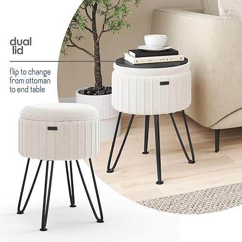 Miniatura 7 de STORAGEBUD Otomana redonda con almacenamiento, otomana de almacenamiento de terciopelo plisado, taburete de pie, taburete de maquillaje, otomanas