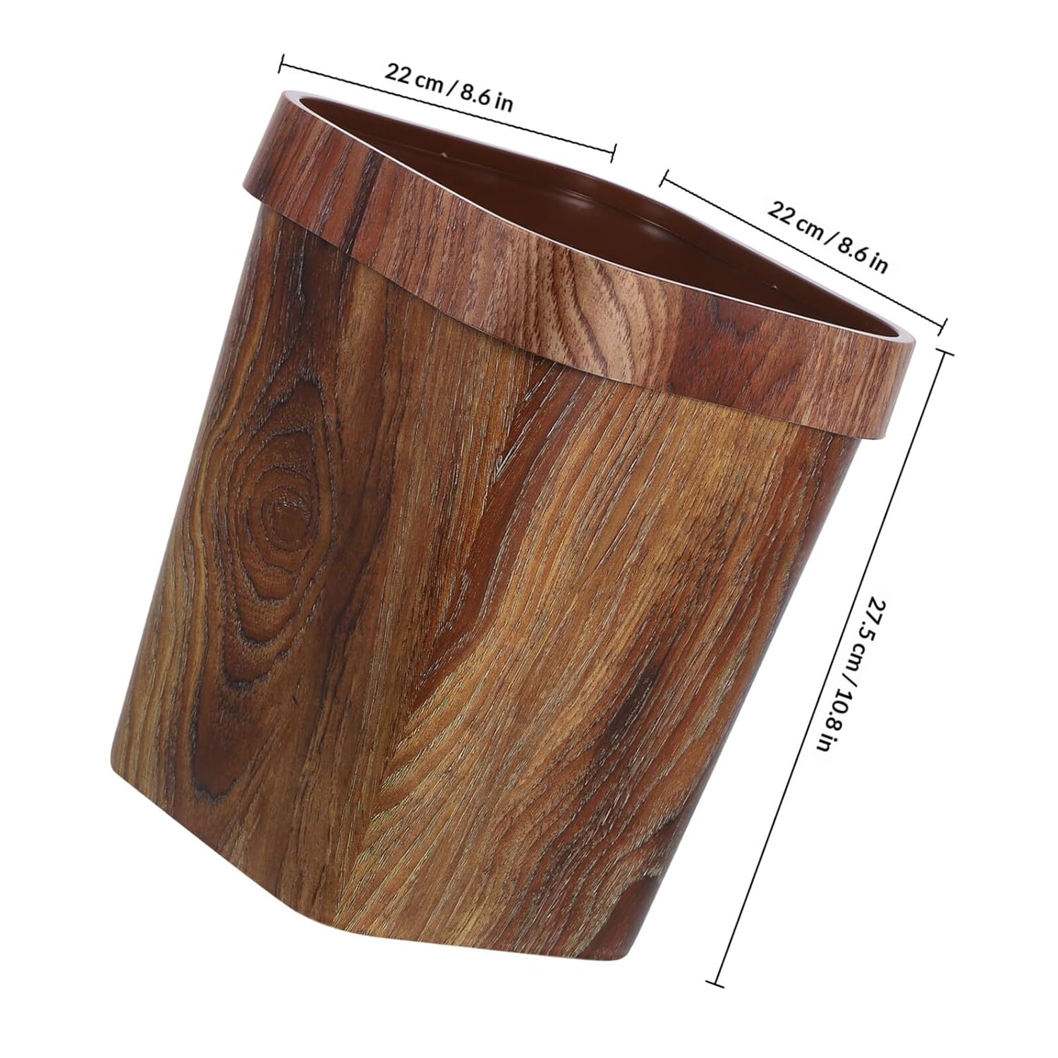 Lurrose Wood Grain Trash Can Medium 7.5 Gallon Open Top Rustic Bathroom Recycling Bin Farmhouse Style Wastebasket for Kitchen Office Bedroom