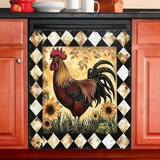 Retro Rustic Farmhouse Chicken Dishwasher Magnet Cover Magnetic Cover Panel Decal Rooster Dishwasher Stickers Refrigerator Magnets Fridge Skin Vinyl Wrap for Home Kitchen Decorative