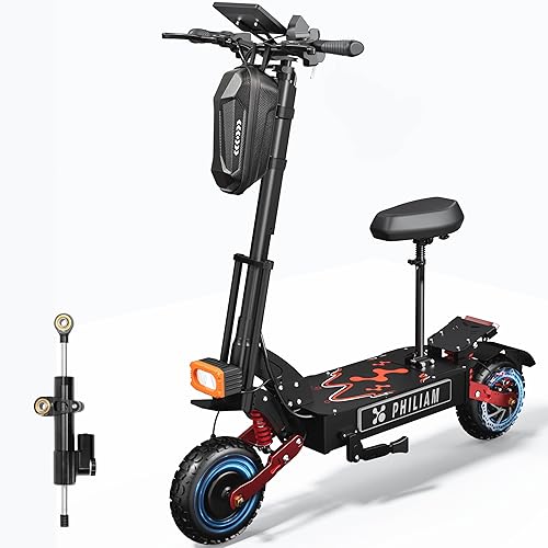 Electric Scooter for Adults 6000W Dual Motor 55MPH, 60V38AH Battery 70 Miles Range, 11" Tubeless Off-Road Tires, Detachable Seat, Folding Design, Dual Hydraulic Suspension & Steering Damper