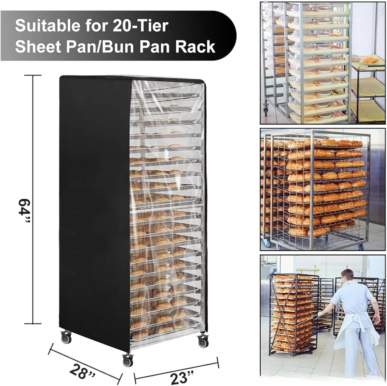 Bread Rack Cover With Zipper For 10 Tier Sheet Pan Racks Ventilation Vents For Air Circulation And Moisture Control(210D23x28x64)