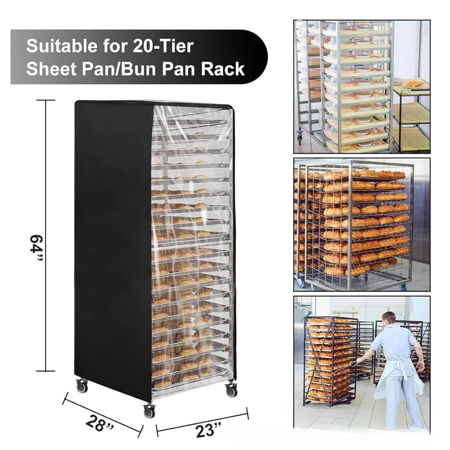 Bread Rack Cover with Zipper for 10 Tier Sheet Pan Racks, Ventilation Vents for Air Circulation & Moisture Control