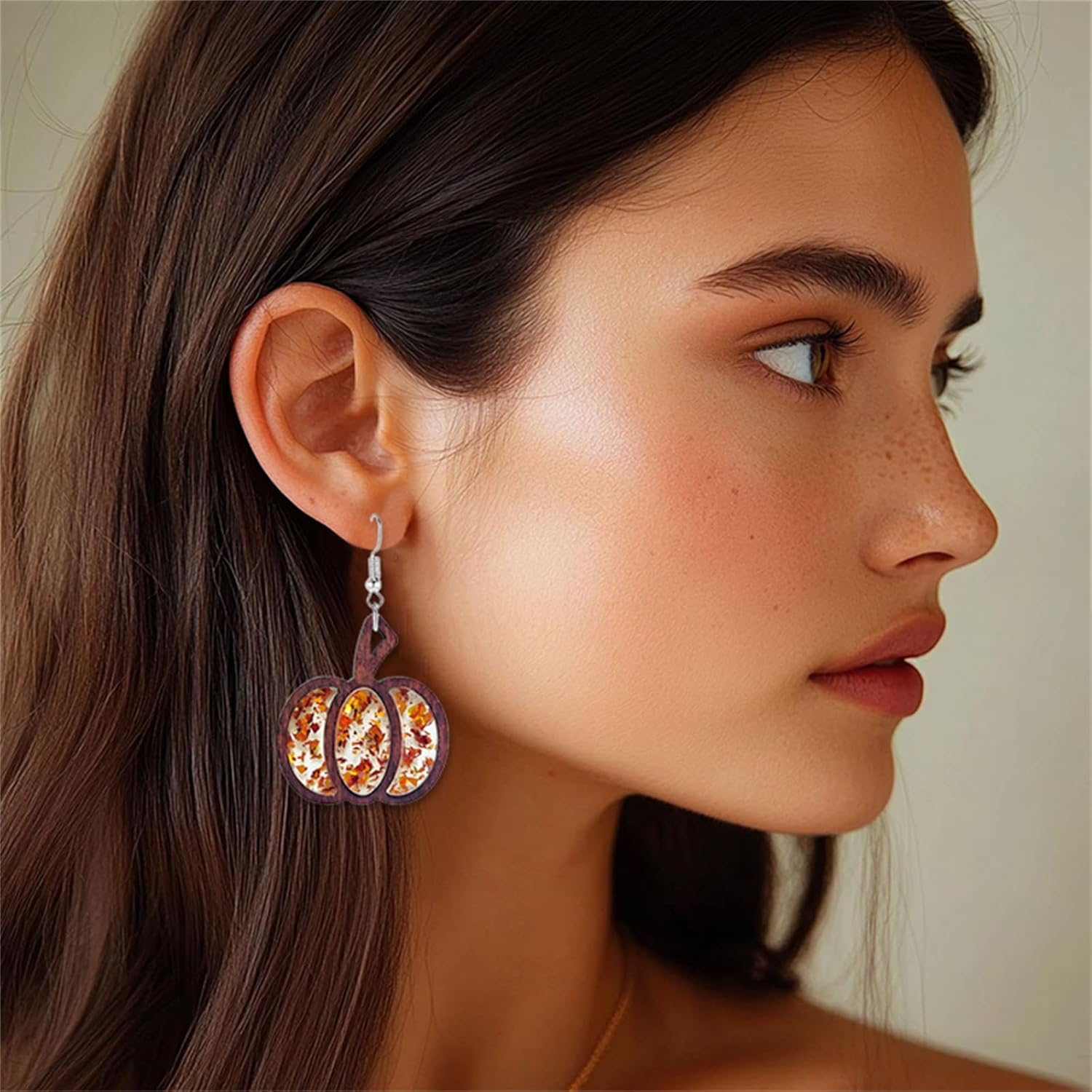 4 pairs Halloween Pumpkin Earrings Set for Women Handmade Lightweight Transparent Drip Glue Dangle Dorp Earrings Fun Wooden Handmade Thanksgiving Earrings Holiday Jewelry Gifts - Image 4