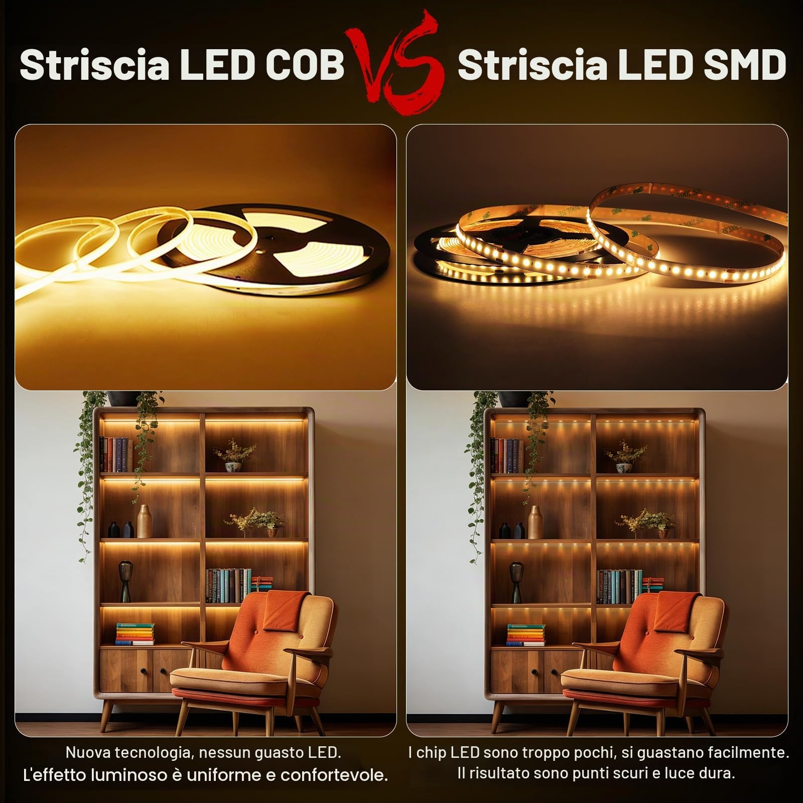 Striscia LED COB da 220 V, 3000 K, luce bianca calda, 10 m, IP67, impermeabile, 296 LED/m, senza driver, direttamente a 230 V, con spina europea, per interni ed esterni, dimmerabile, CRI>90