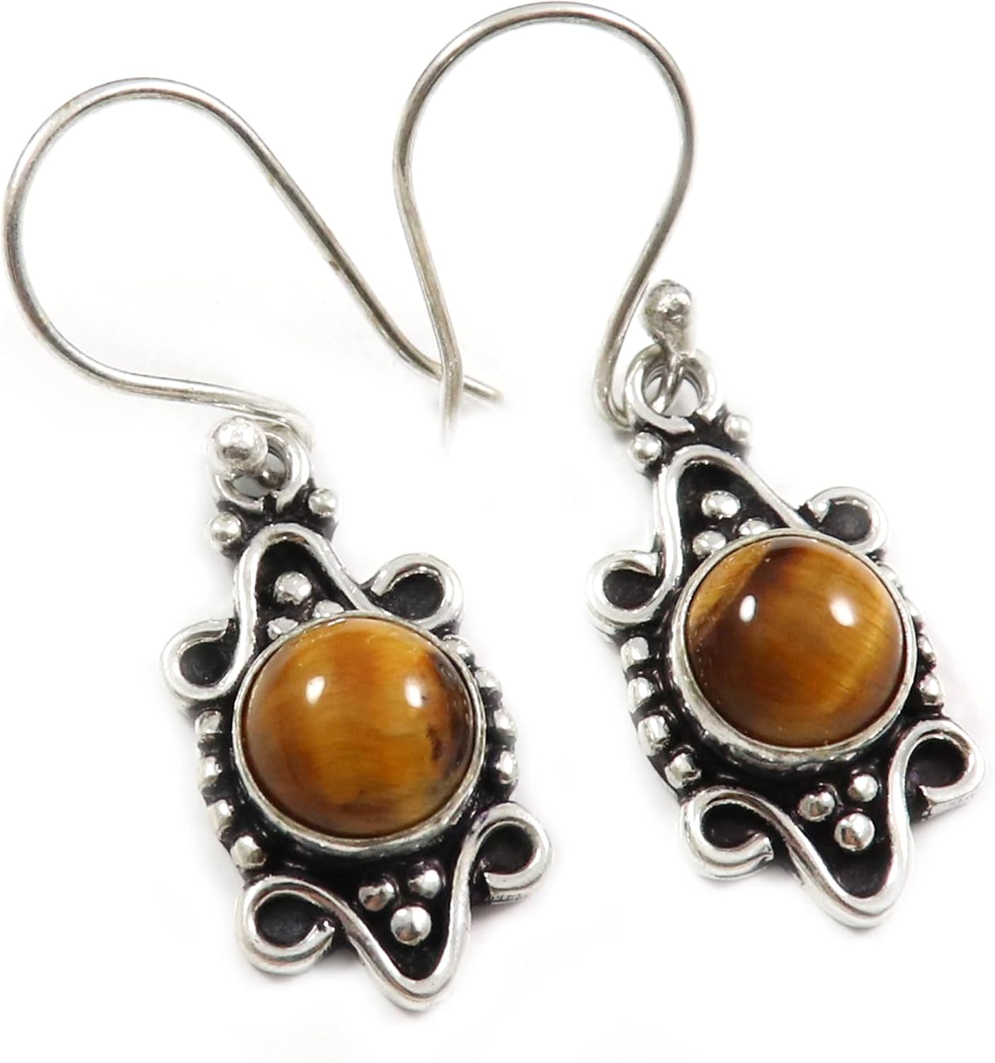 Goyal Exports Tiger Eye Gemstone 925 Sterling Silver Drop Dangle Earring Jewlery SEG76G