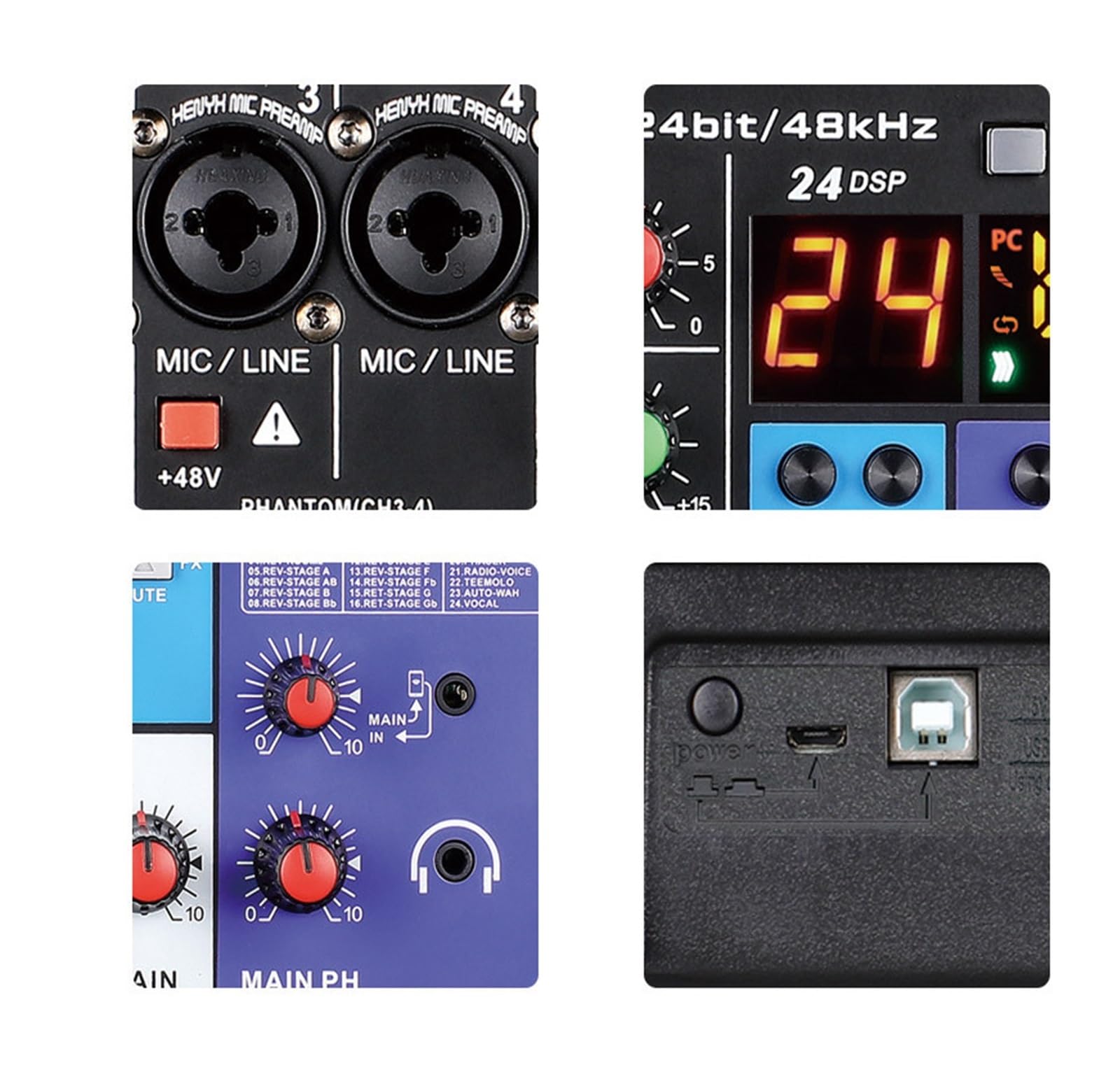 Audiomixer 8-Kanal-professionelles Tragbares Mischpult, Tonmischpult, Computereingang, 48-V-Stromversorgung, Monummer