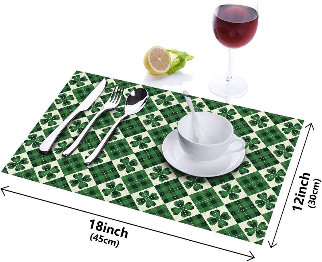 Buу 1 gеt 1 🔥 Home L6 St Patrick Placemats Set of 6 Green Shamrock Table Mats, Green Buffalo Check Plaid Table Decoration for Kitchen Dining Table Stain Resistant Heat Insulation Non-Slip Washable