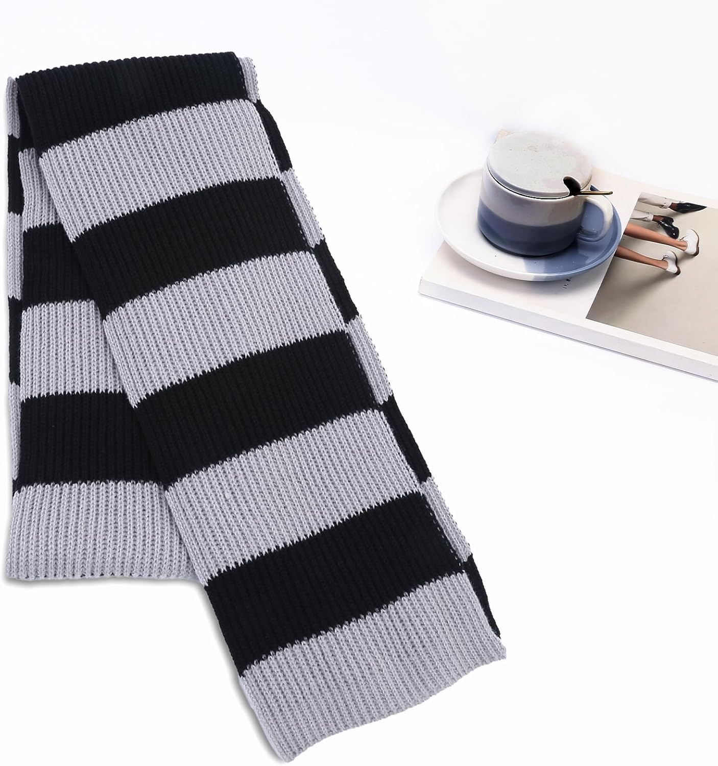Black and Grey/White Striped Scarf for Men,Thick Mens Scarves,Winter Mens Chunky Knitted Scarfs,Gru Scarf - Image 6