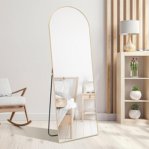 VVK Espejo de pie arqueado de longitud completa, espejo independiente de 64 x 21 pulgadas, enorme espejo de cuerpo completo para pared, espejo de