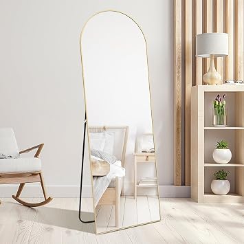 VVK Arched Full Length Free Standing Mirror, 64 * 21inch Large Full Body Mirror for Wall,Black/Gold Mirror Standing Mirror for Bedroom/Living Room,Gold