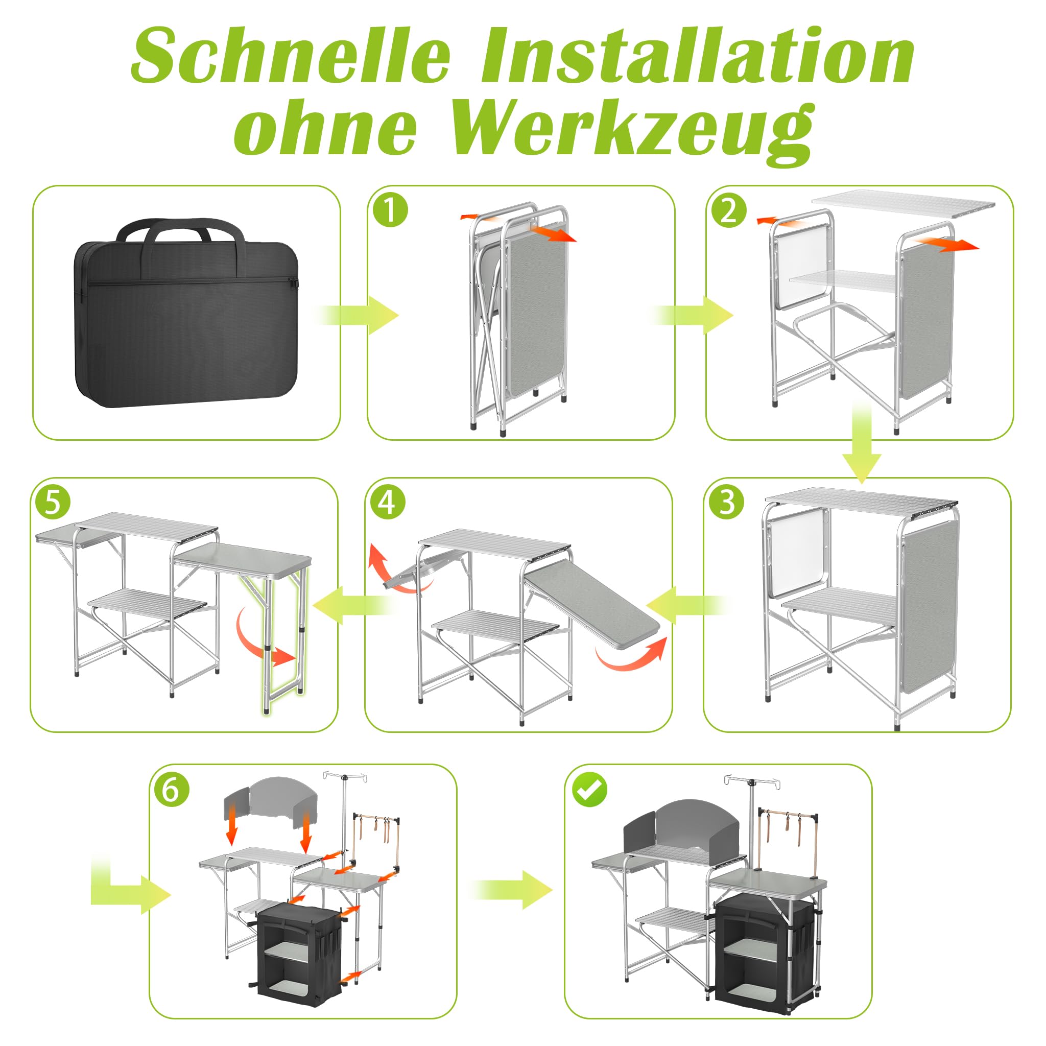 NAIZY Cucina Da Campeggio Pieghevole Con Armadietto - Tavolo All'Aperto Con Pannello MDF E Tessuto Oxford, Ideale Per Picnic E Barbecue