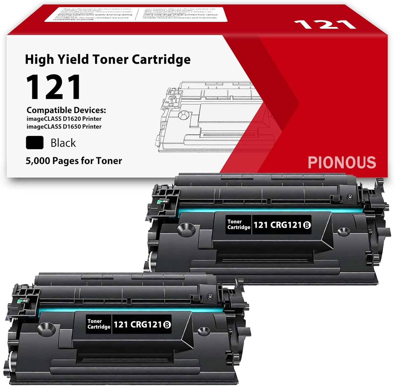 121 Black Toner Cartridge 2 Pack Replacement for Canon 121 CRG121 CRG-121 Toner Cartridge for imageCLASS D1620 D1650 Printer