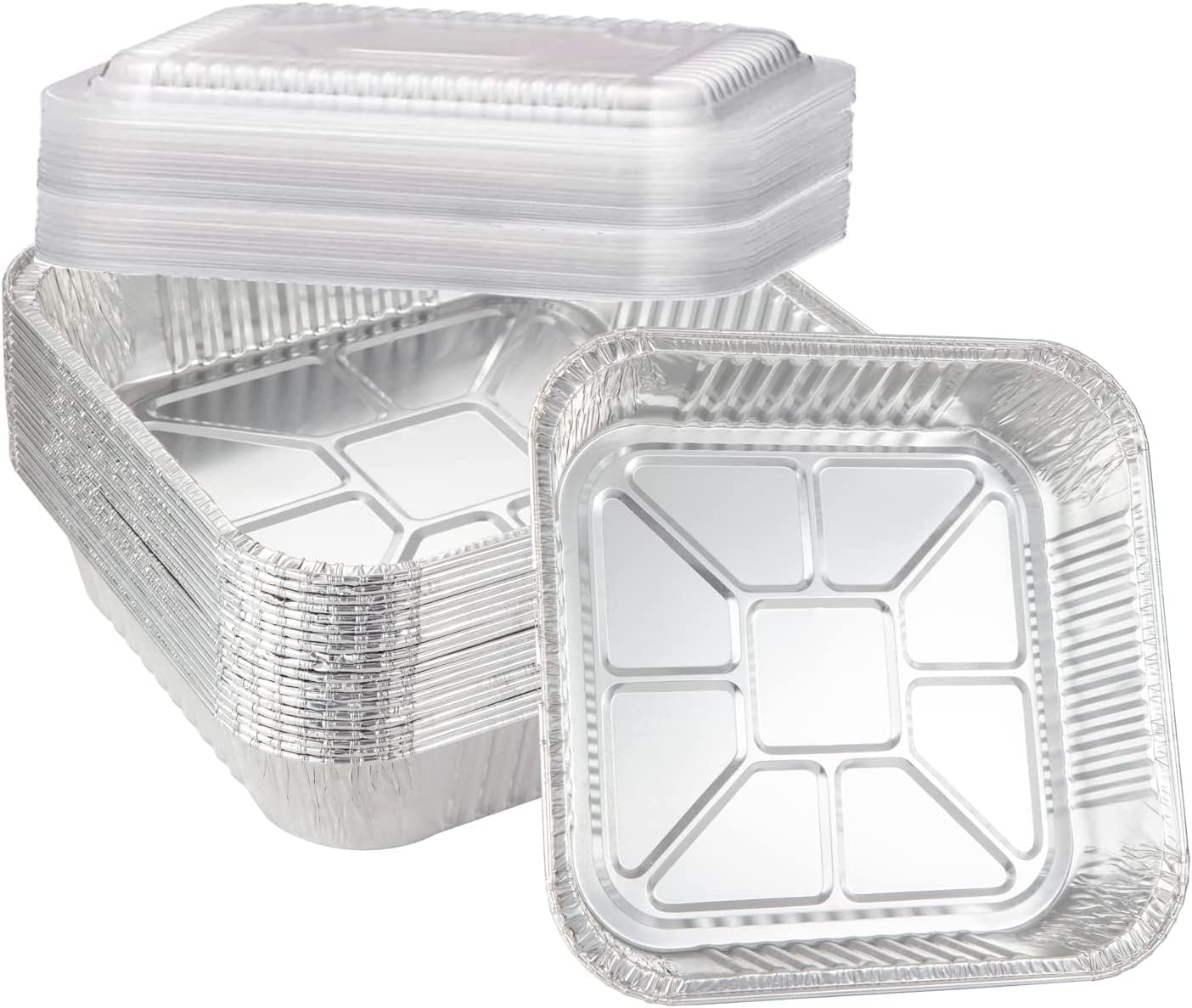 30 Pack 8” × 8” Square Aluminum Baking Pans with Clear