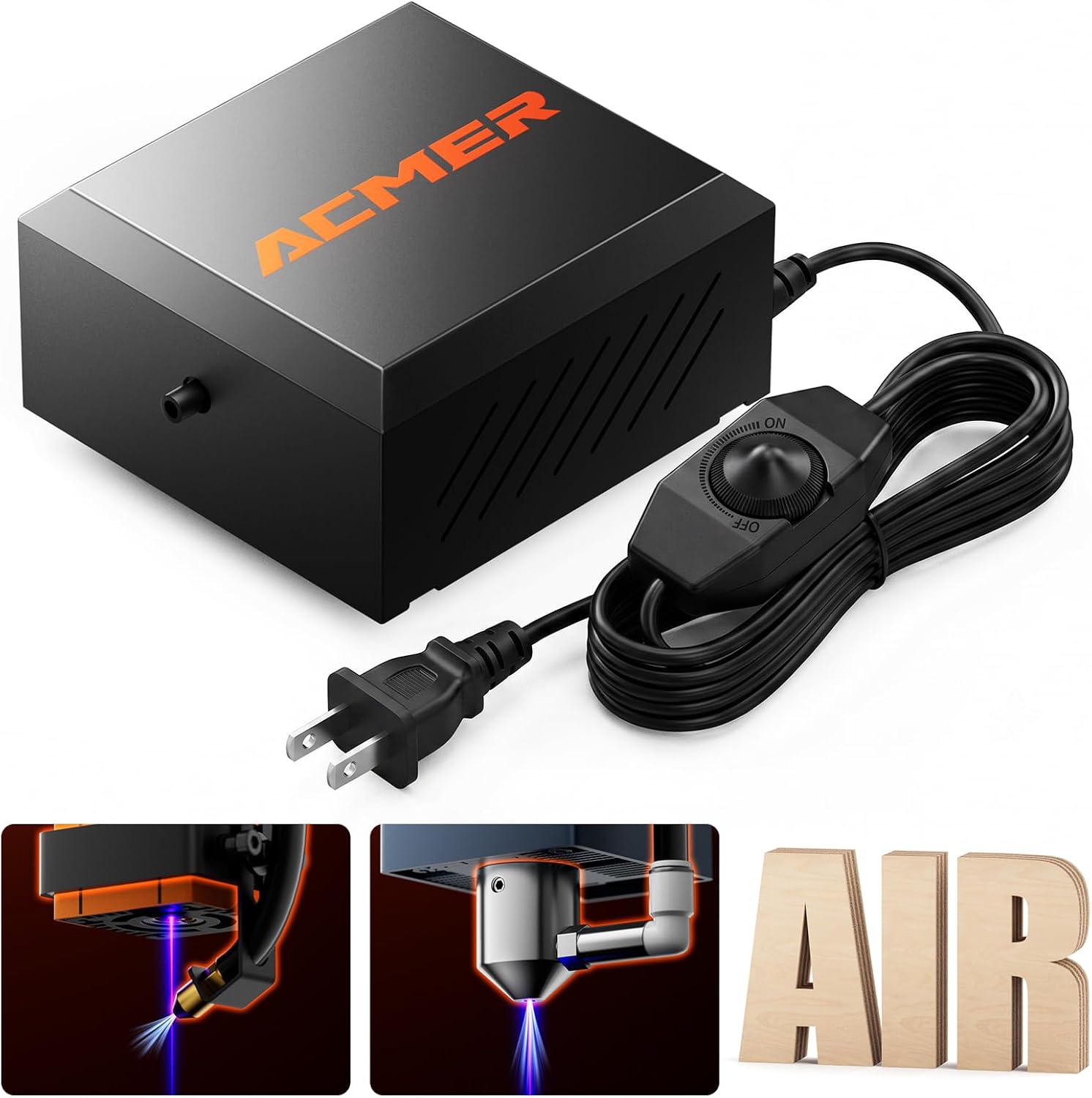 ACMER C4 Air Pump,30L/Min Adjustable Airflow for Laser Cutters & Engravers, Improves Cutting Precision, Reduces Smoke & Dust, Low Noise Air Assist System for S2,P1 S PRO