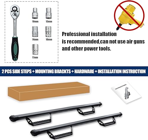 Miniatura 6 de Estribos desplegables compatibles con Tundra Crew Max Cab 2007-2021, recubrimiento en polvo negro, 3 pulgadas, estilo aro, accesorios exteriores