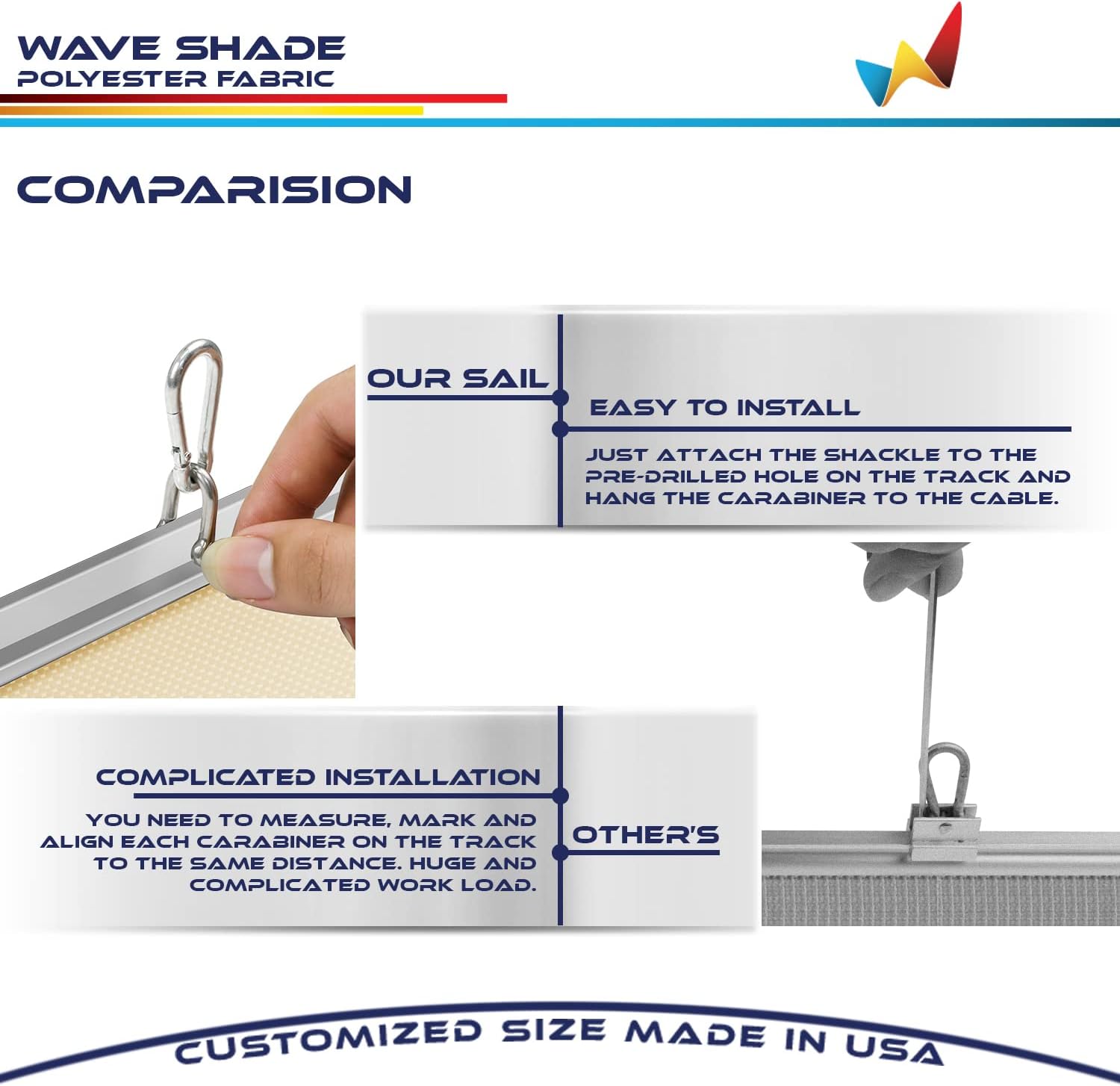 Windscreen4less 3' x 12' Waterproof Retractable Sun Shade Canopy Cover Sliding Wave Shade Sail for Pergola Patio Deck Yard Gazebo Outdoor (Beige)